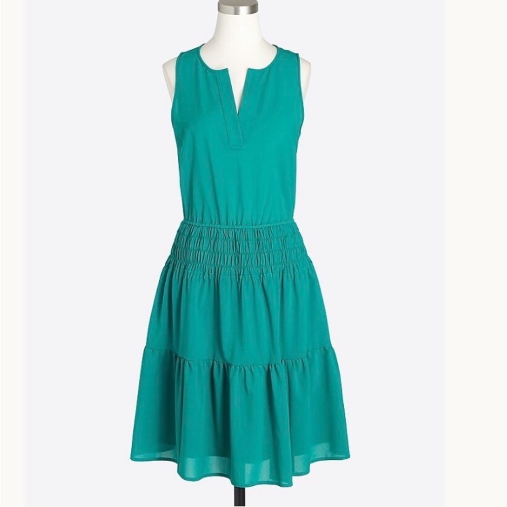 J Crew Factory Green Sleeveless Tiered Smock Elastic Waist Dress G5737 size 12